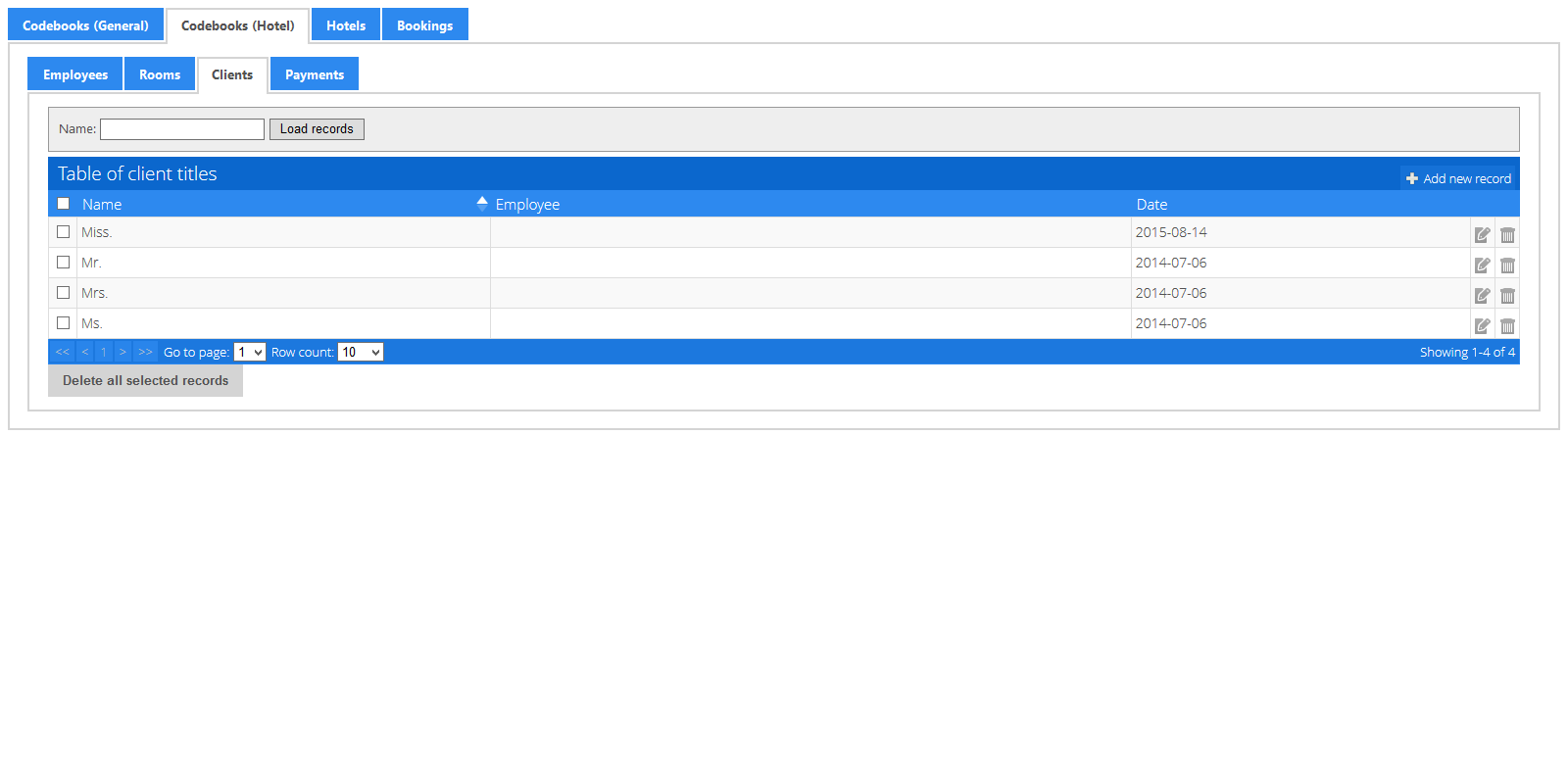 Codebook (Hotel): Clients