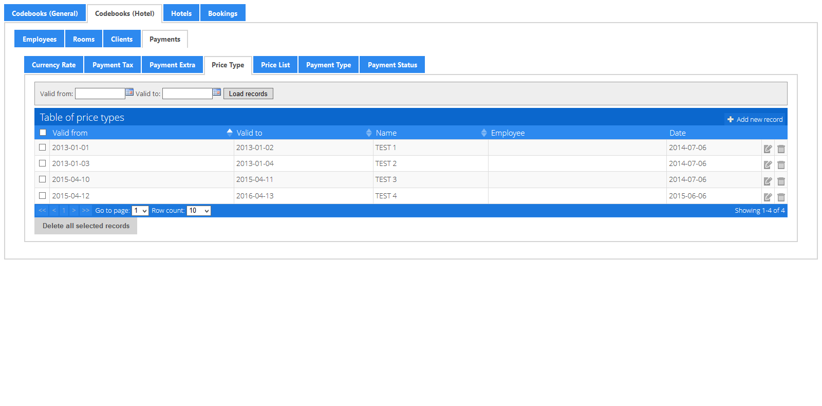 Codebook (Hotel): Payments - Price Type